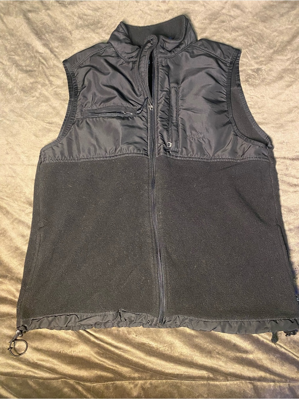 Chaps Black Two-Tone Fleece/Nylon Vest